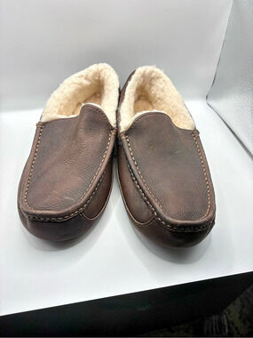 UGG Ascot Leather Slipper Leather Slippers Brown & Cream US 10
